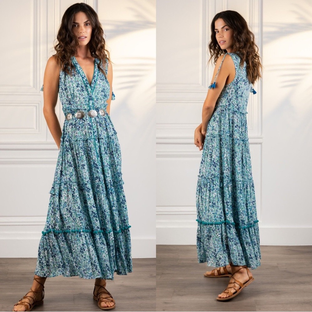 Poupette St Barth Sky Blue Daffodil Long Dress Ivy Size Small NEW